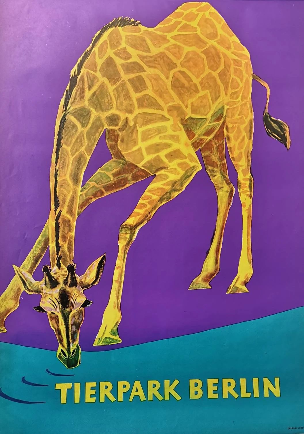 Vintage 1970s Tierpark Berlin Original Zoo Poster Advertising Of A Giraffe photo for sale