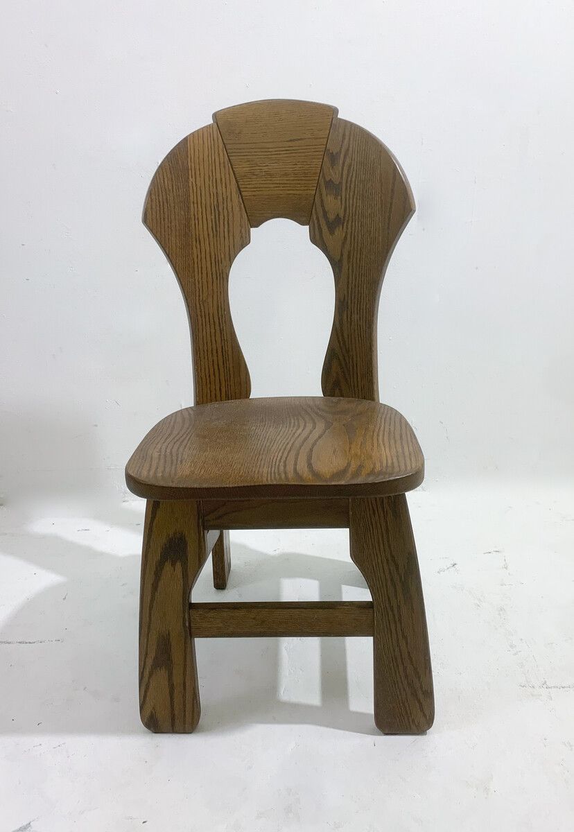 Set Of 8 Brutalist Wooden Dining Chairs photo 3225.0