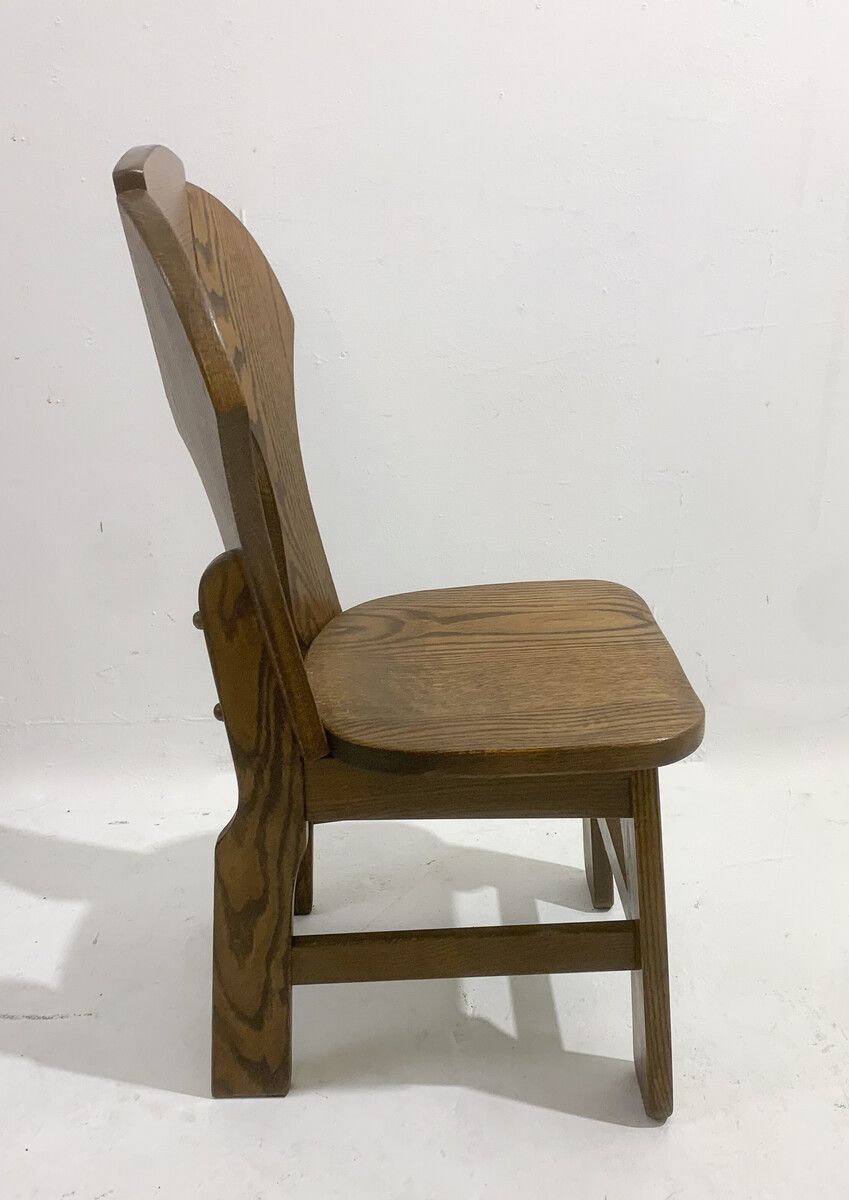 Set Of 8 Brutalist Wooden Dining Chairs photo vinterior
