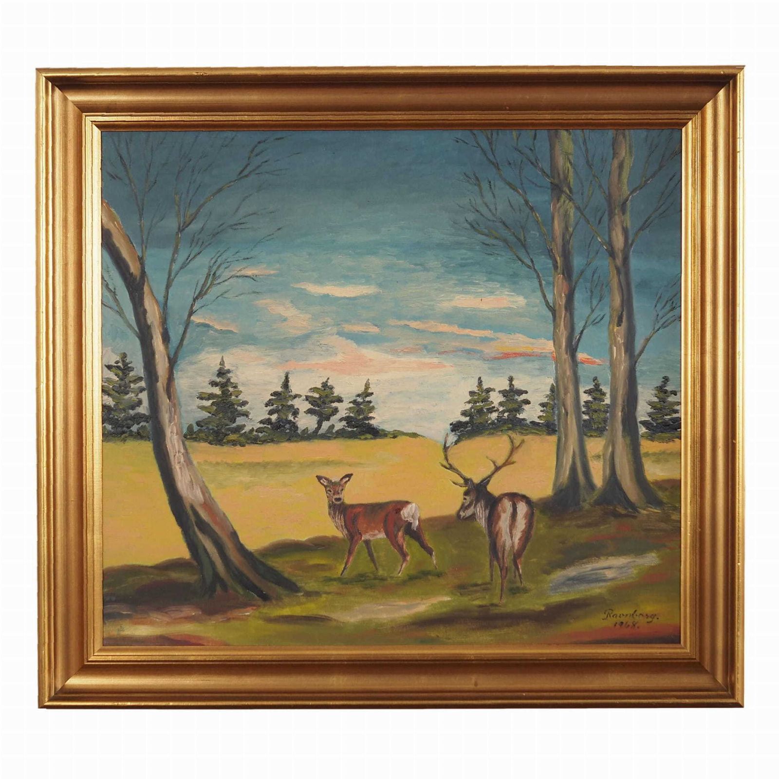 Painting „The Pair Of Deer”, Scandinavian Design, 1960s