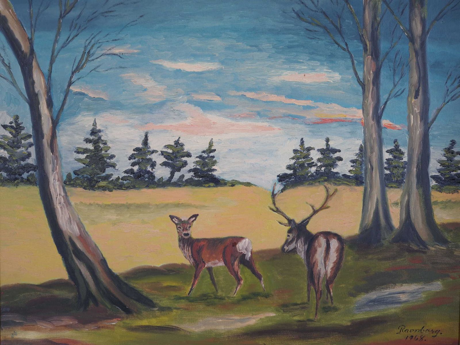 Painting „The Pair Of Deer”, Scandinavian Design, 1960s photo 429.0