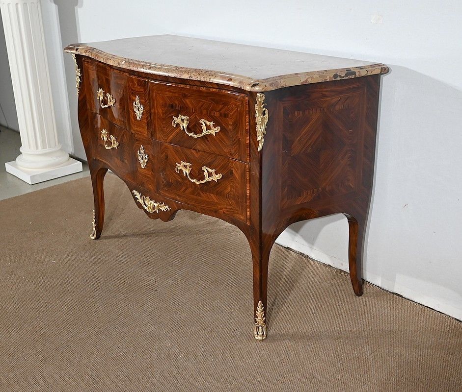 Chest Of Drawers In Precious Wood, Stamped P. Migeon, Louis XV Period – 1st Part Of The 18th Century photo for sale