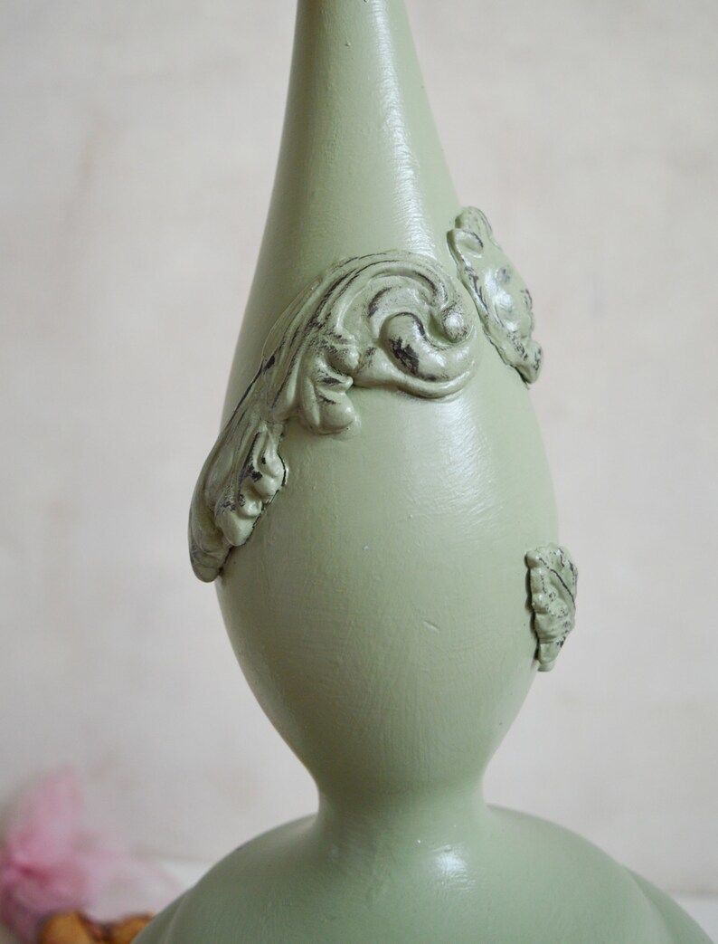 Large Lion Head & Leaf Pillar Candle Holder, Hand Painted In Sage Green, Hand Crafted Applique Moulds, 37x16cm photo 50.0