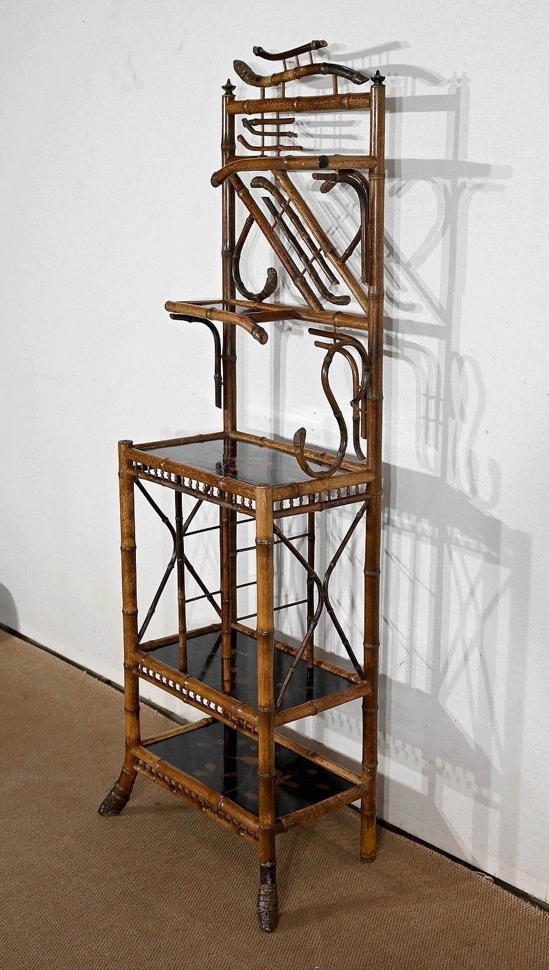 Small Bamboo Shelf And Pair Of Wall Consoles With Asian Decor – 1920 photo for sale