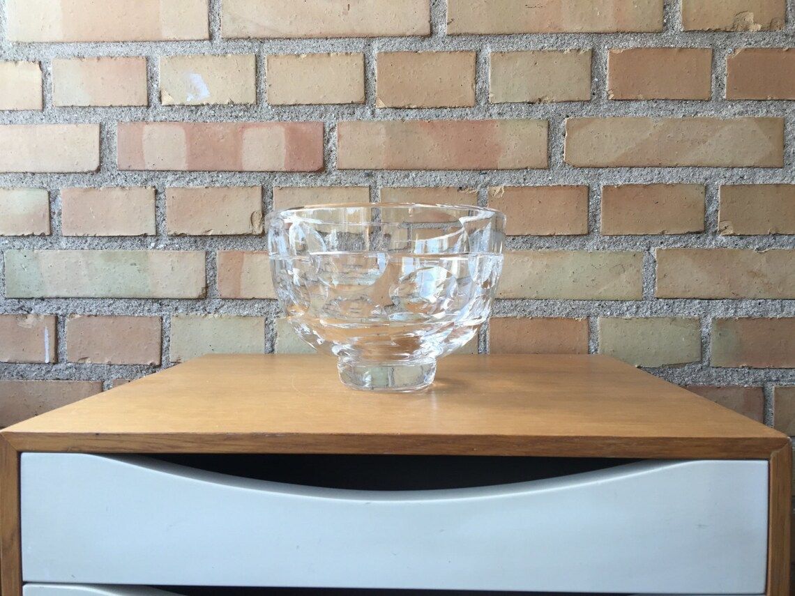 Ingeborg Lundin For Orrefors, Two Faceted Art Glas Bowl, Mid Century Modernist Design From Sweden photo furniture