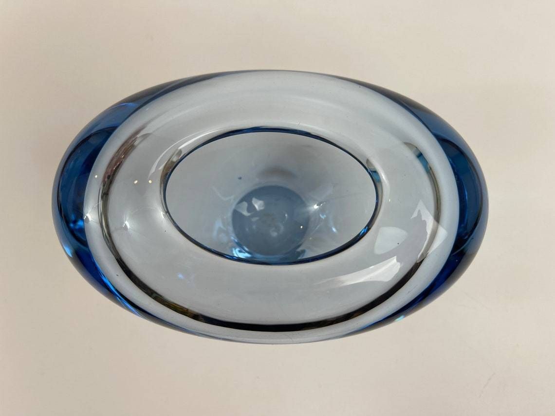 Big Heart Shaped Aqua Blue Vase By Per Lutken (Per Lütken) For The Danish Glassworks Holmegaard. Scandinavian Mid Century Interior Design photo for sale