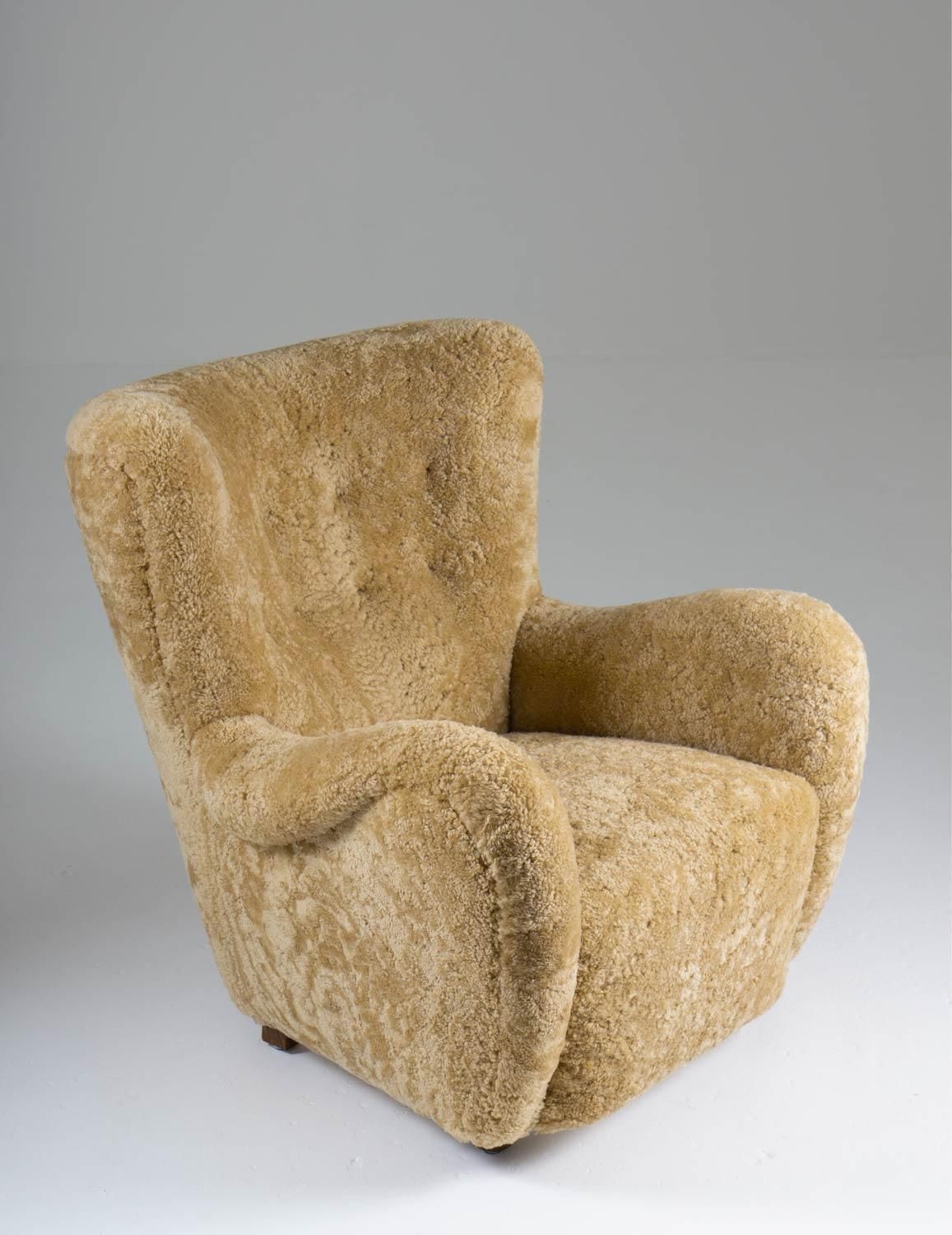 Scandinavian Mid Century Lounge Chair In Sheepskin photo furniture
