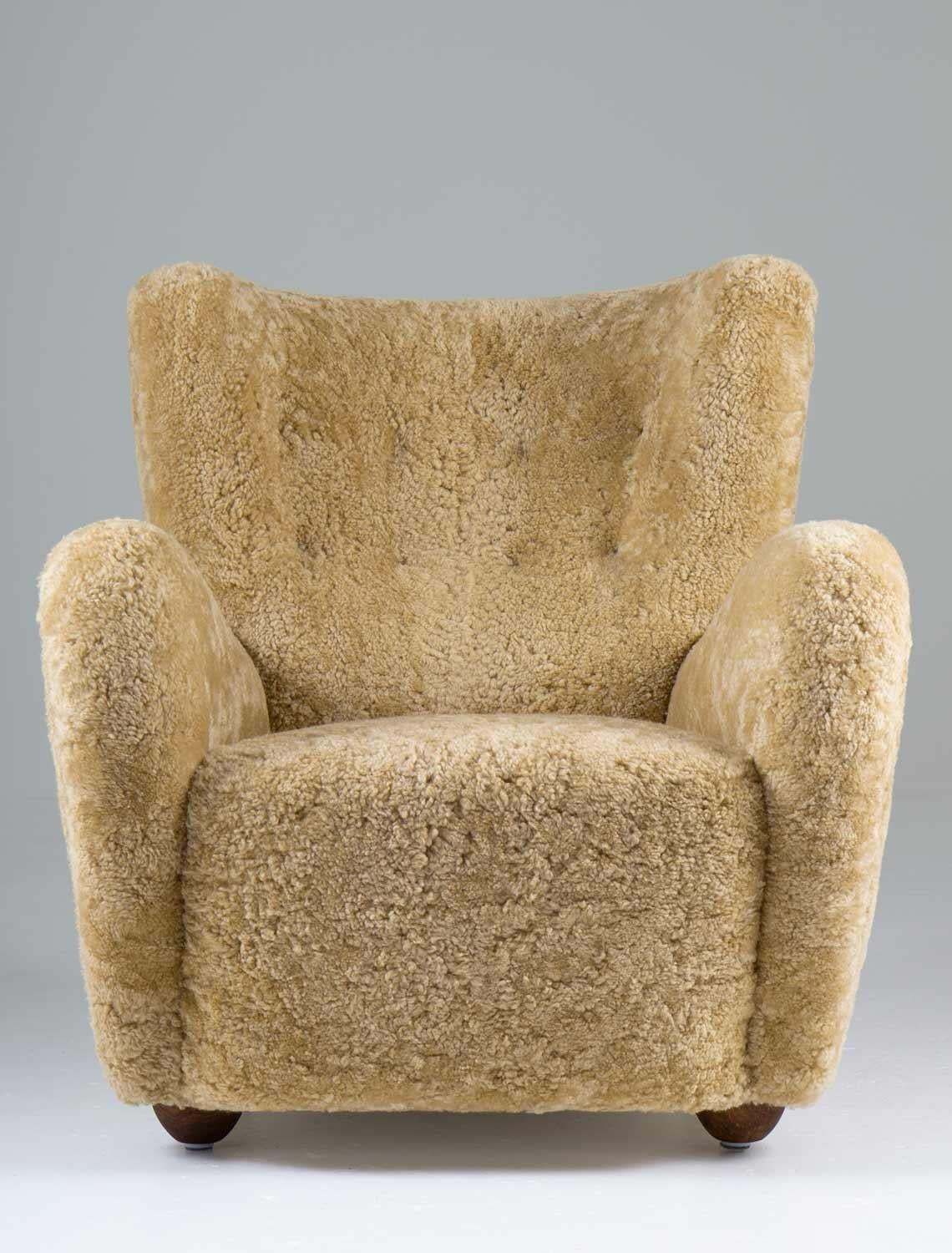 Scandinavian Mid Century Lounge Chair In Sheepskin photo for sale