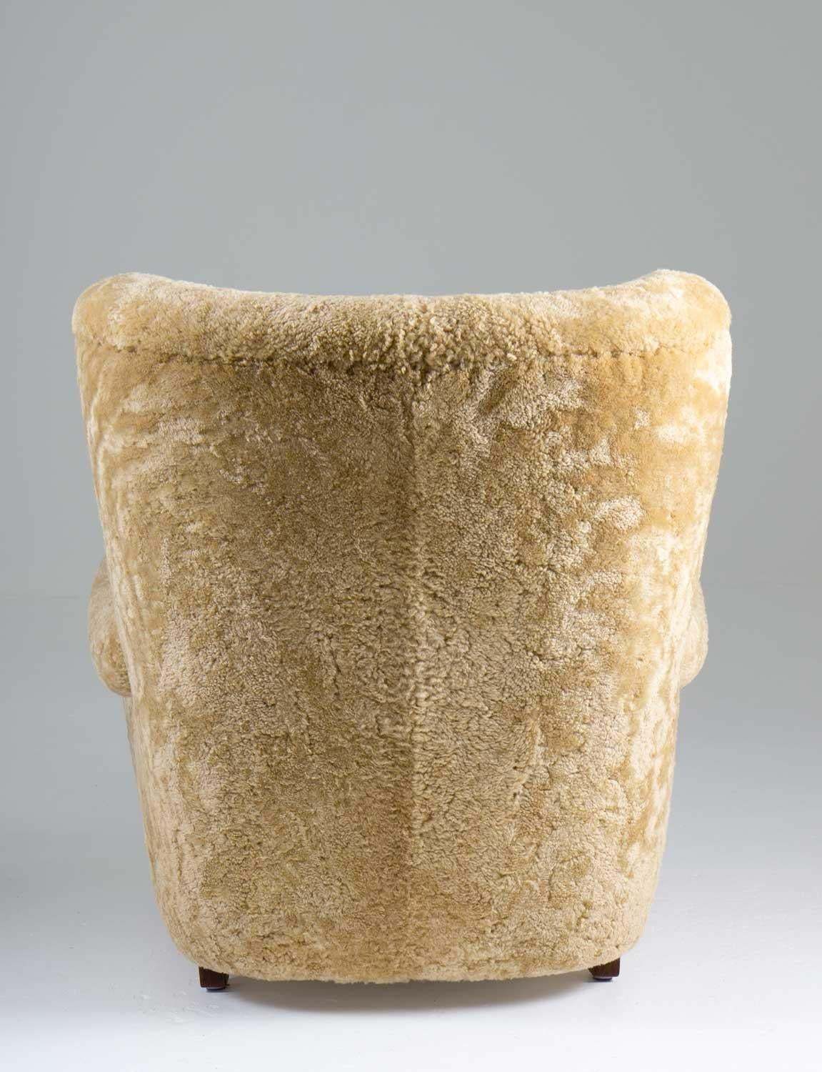 Scandinavian Mid Century Lounge Chair In Sheepskin photo buy