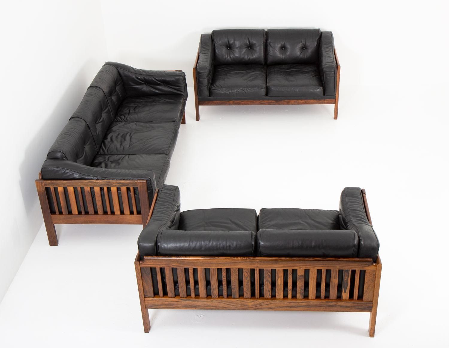 Scandinavian Rosewood And Black Leather Seating Group "Monte Carlo", 1965 photo furniture