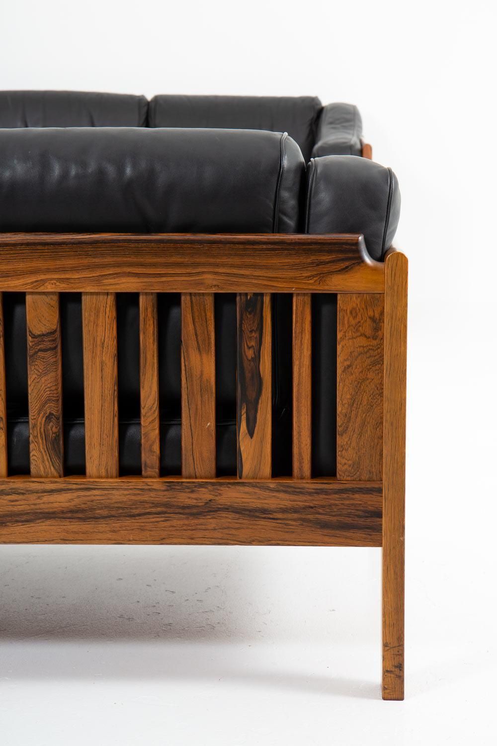 photo furniture Scandinavian Rosewood And Black Leather Seating Group "Monte Carlo", 1965