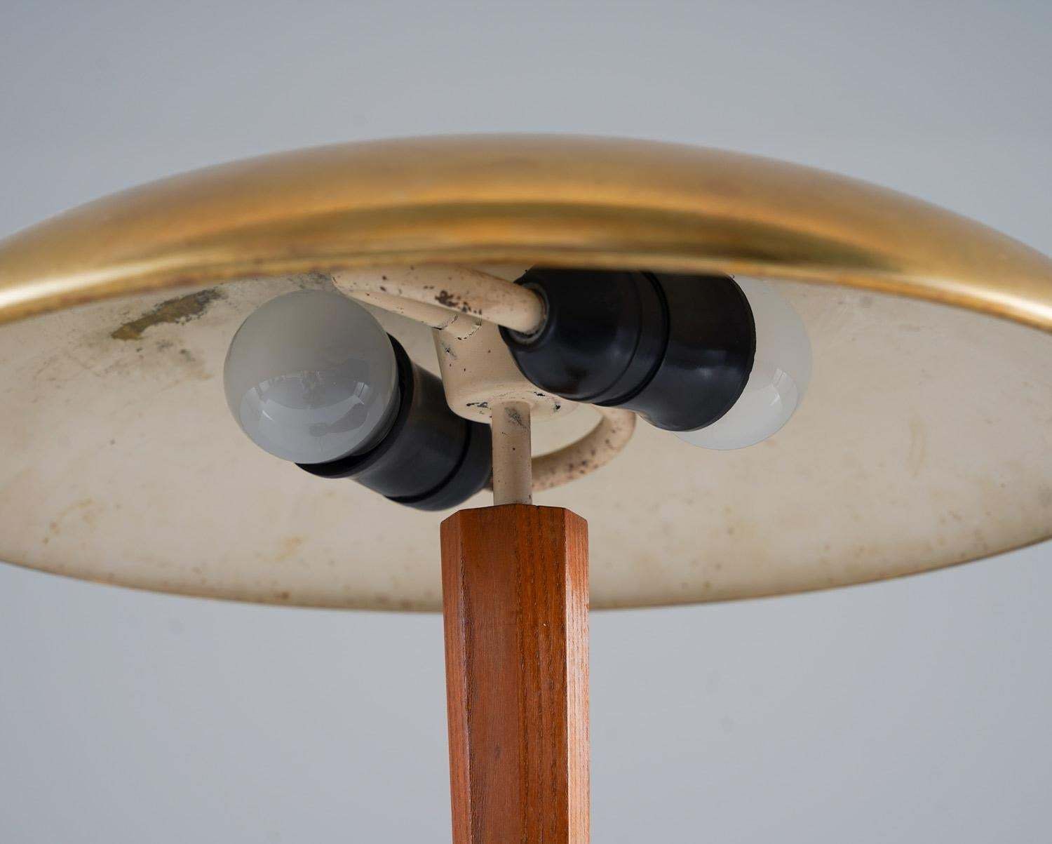 Swedish Modern Table Lamp In Brass And Oak By Nordiska Kompaniet 'Nk' photo buy