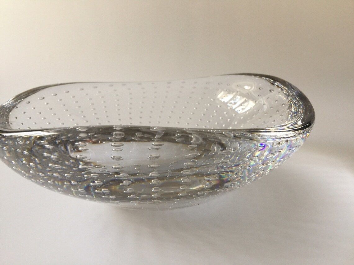 Swedish Art Glass Bowl With Bubbles By Artist Vicke Lindstrand For Kosta In Sweden In The 1950s photo vinterior