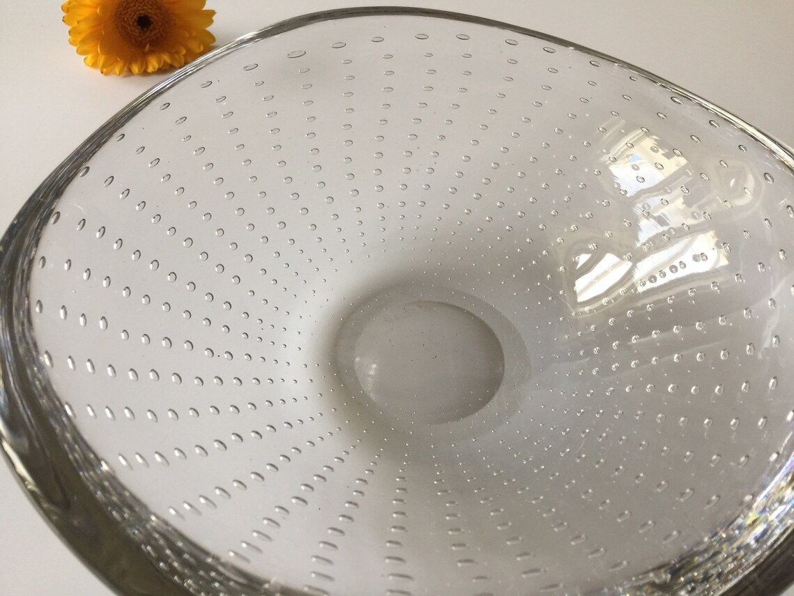 Swedish Art Glass Bowl With Bubbles By Artist Vicke Lindstrand For Kosta In Sweden In The 1950s photo buy