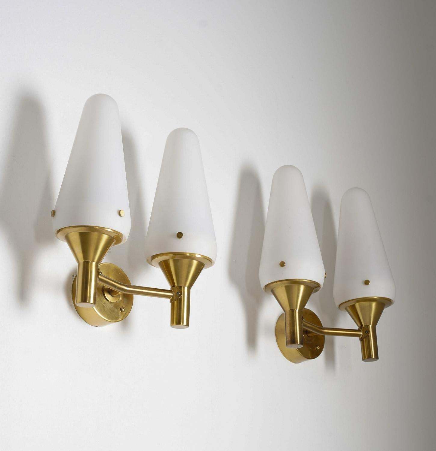 Pair Of Swedish Midcentury Wall Lamps In Brass And Glass photo furniture