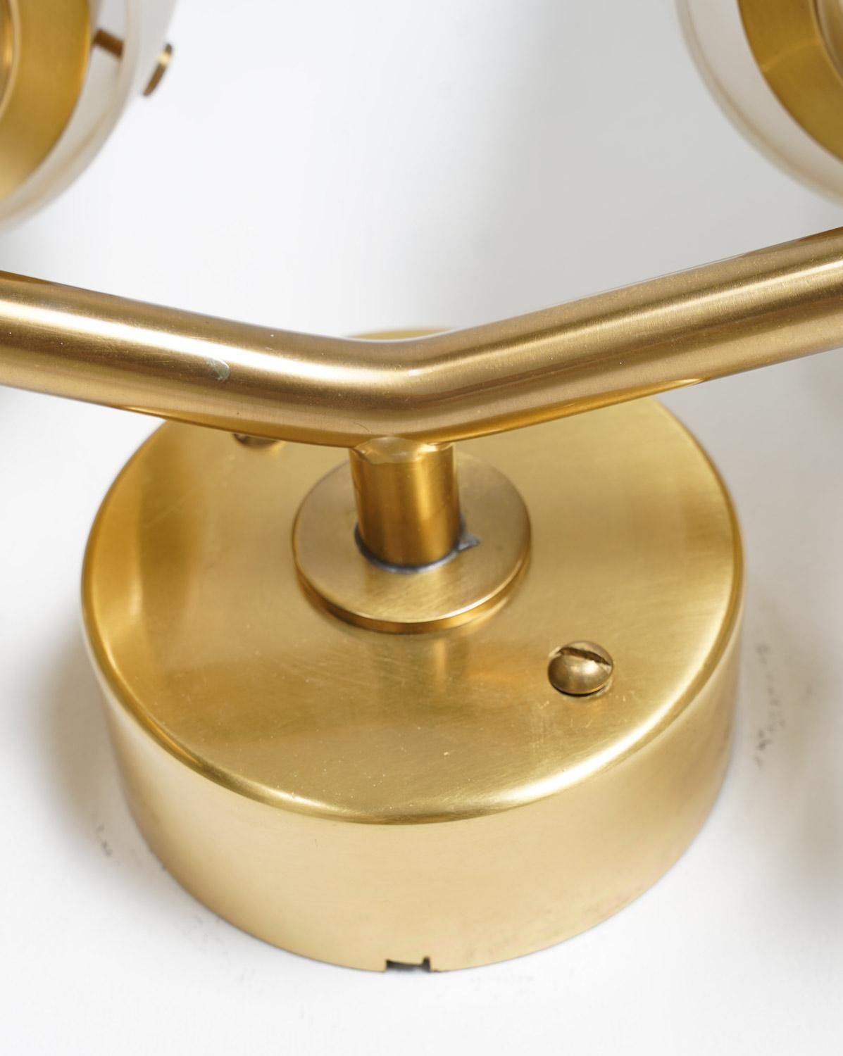 Pair Of Swedish Midcentury Wall Lamps In Brass And Glass photo vinterior