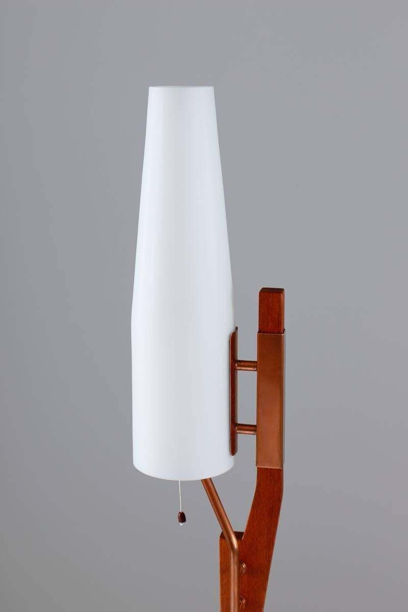 Very Rare Floor Lamp By Orrefors In Teak, Copper And Opaline Glass photo 5340.0