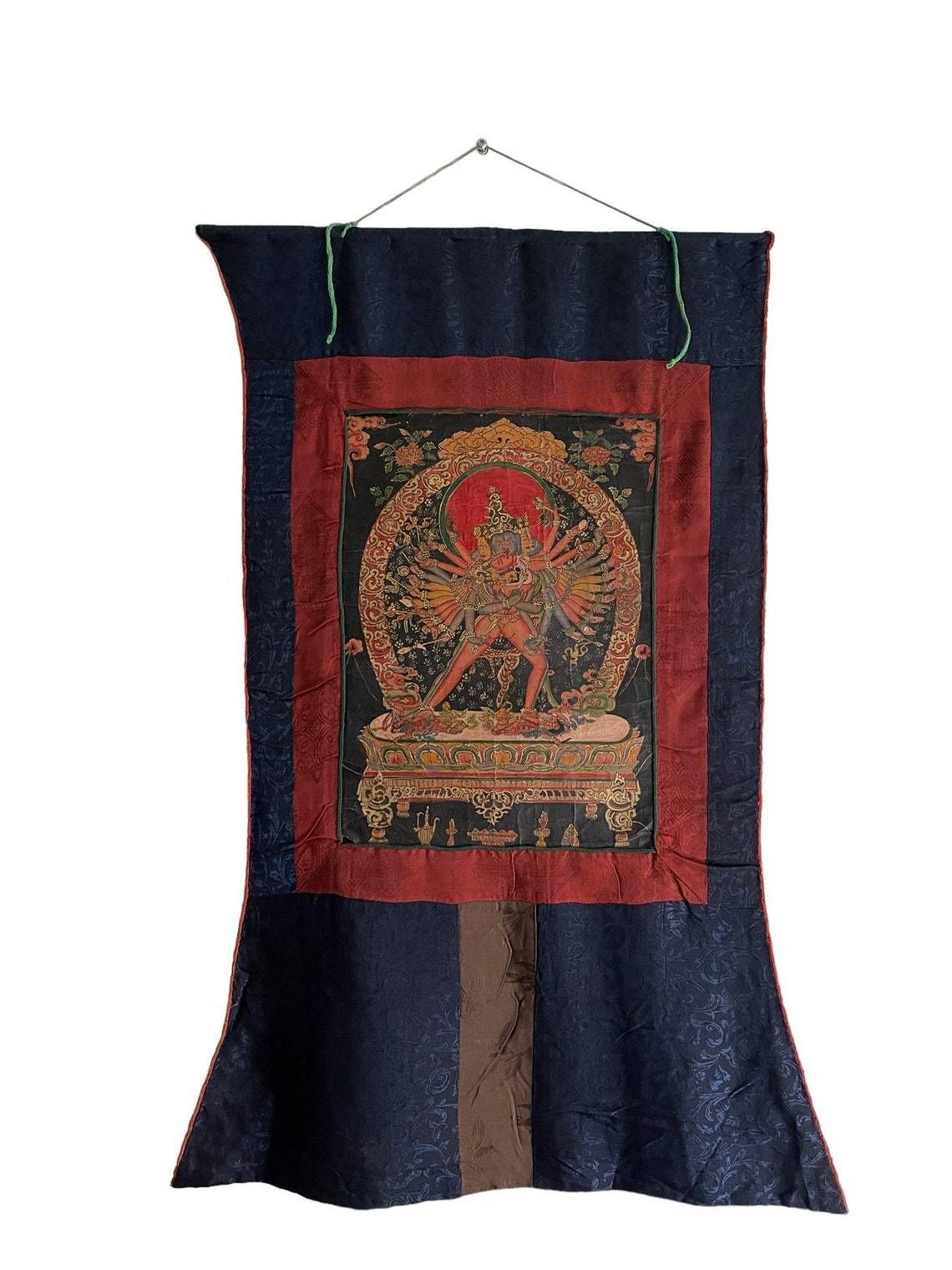 Shakti Thangka  Asian Buddhist  Hindu Thangka Painting Mounted In Hand Stitched Cloth 20th Century photo buy