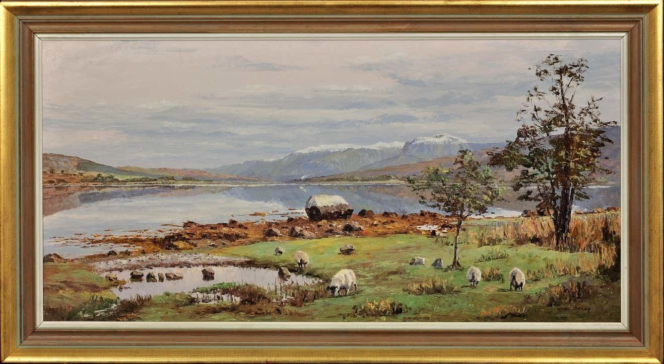 Nancy Bailey 1913 To 2012. Cornish Artist. Ben Nevis From Loch Eil, 1978. Scotland. 1970s Vintage Framed Impasto Scottish Landscape Oil Painting.