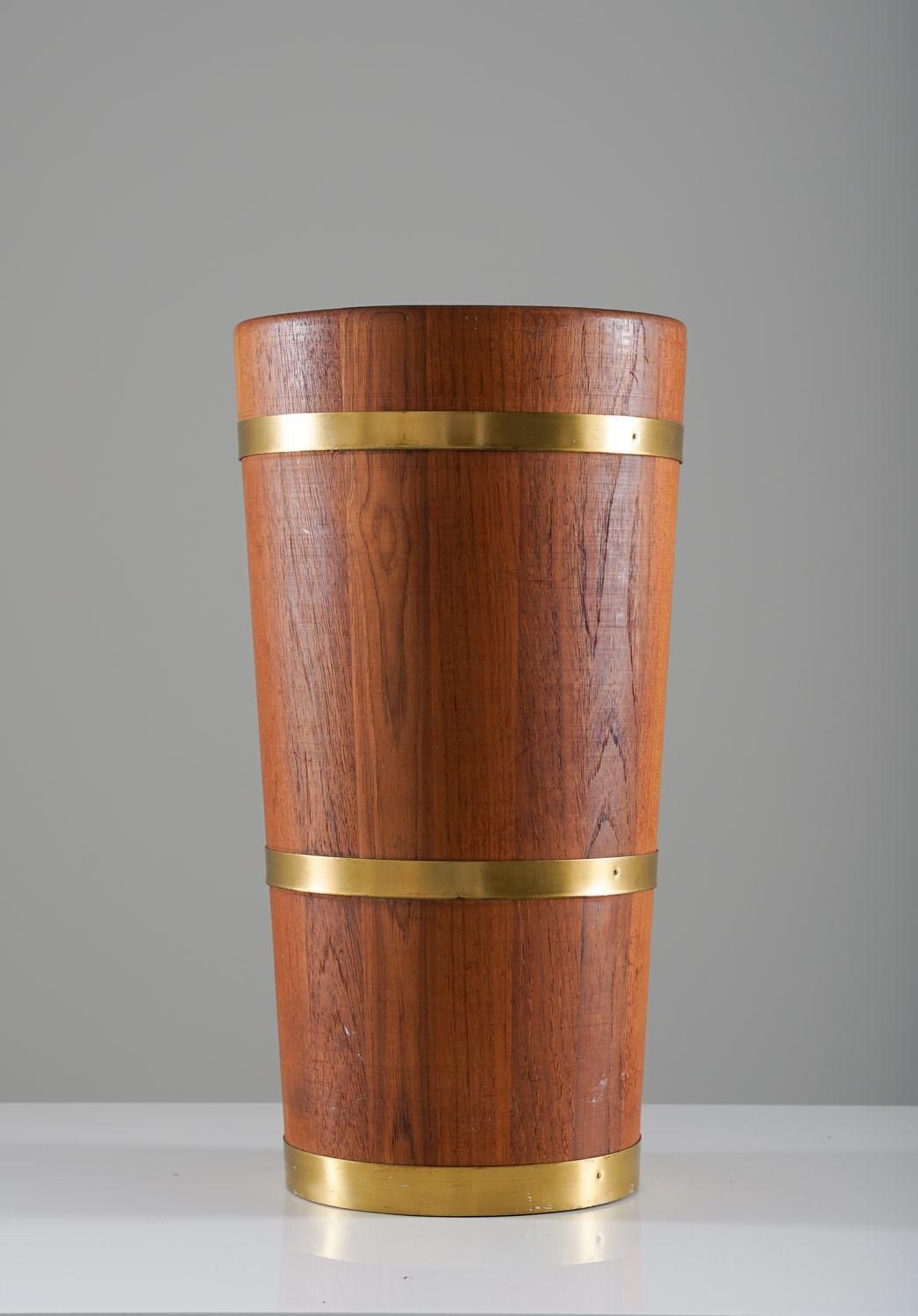 Midcentury Scandinavian Umbrella Stand In Teak And Brass photo furniture