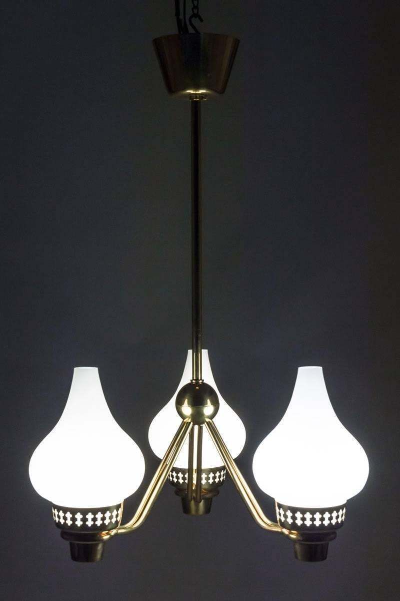 Swedish Chandelier In Brass And Opaline Glass By Hans Bergström For Asea photo furniture