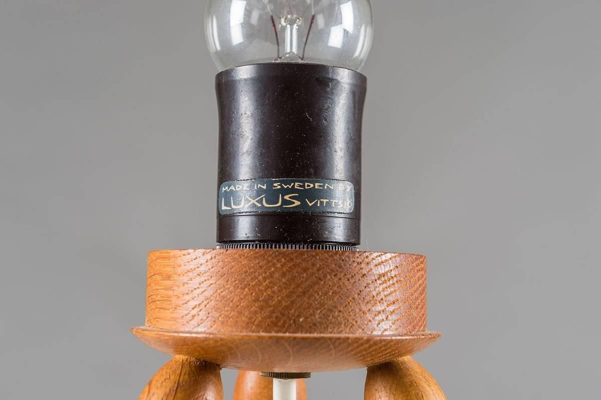 Scandinavian Table Lamp By In Oak And Opaline Glass By Luxus, Sweden photo vinterior