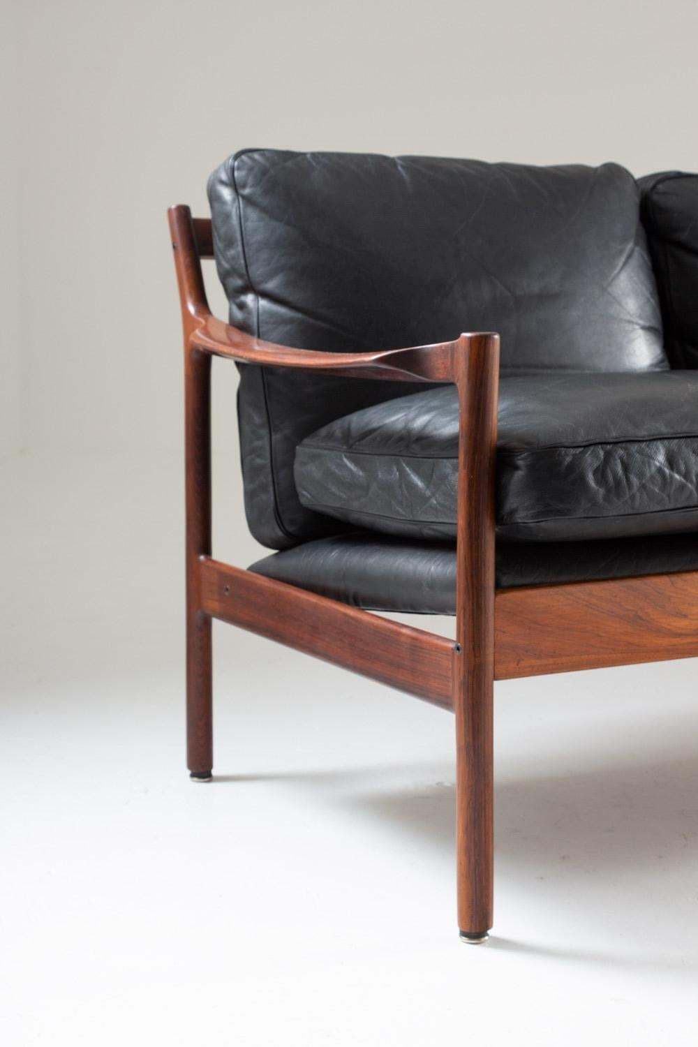 Midcentury Scandinavian Sofa In Leather And Rosewood By Torbjørn Afdal photo vintage