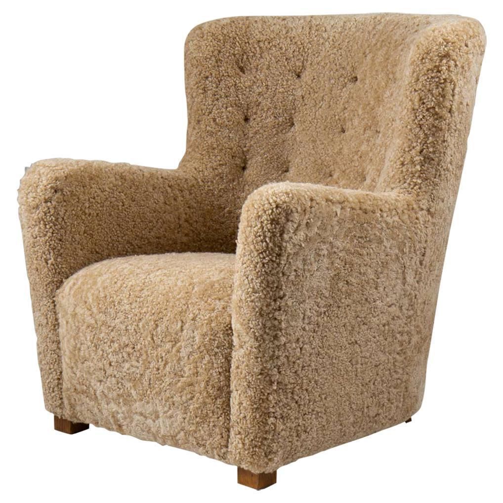 Scandinavian Mid Century Lounge Chair In Sheepskin