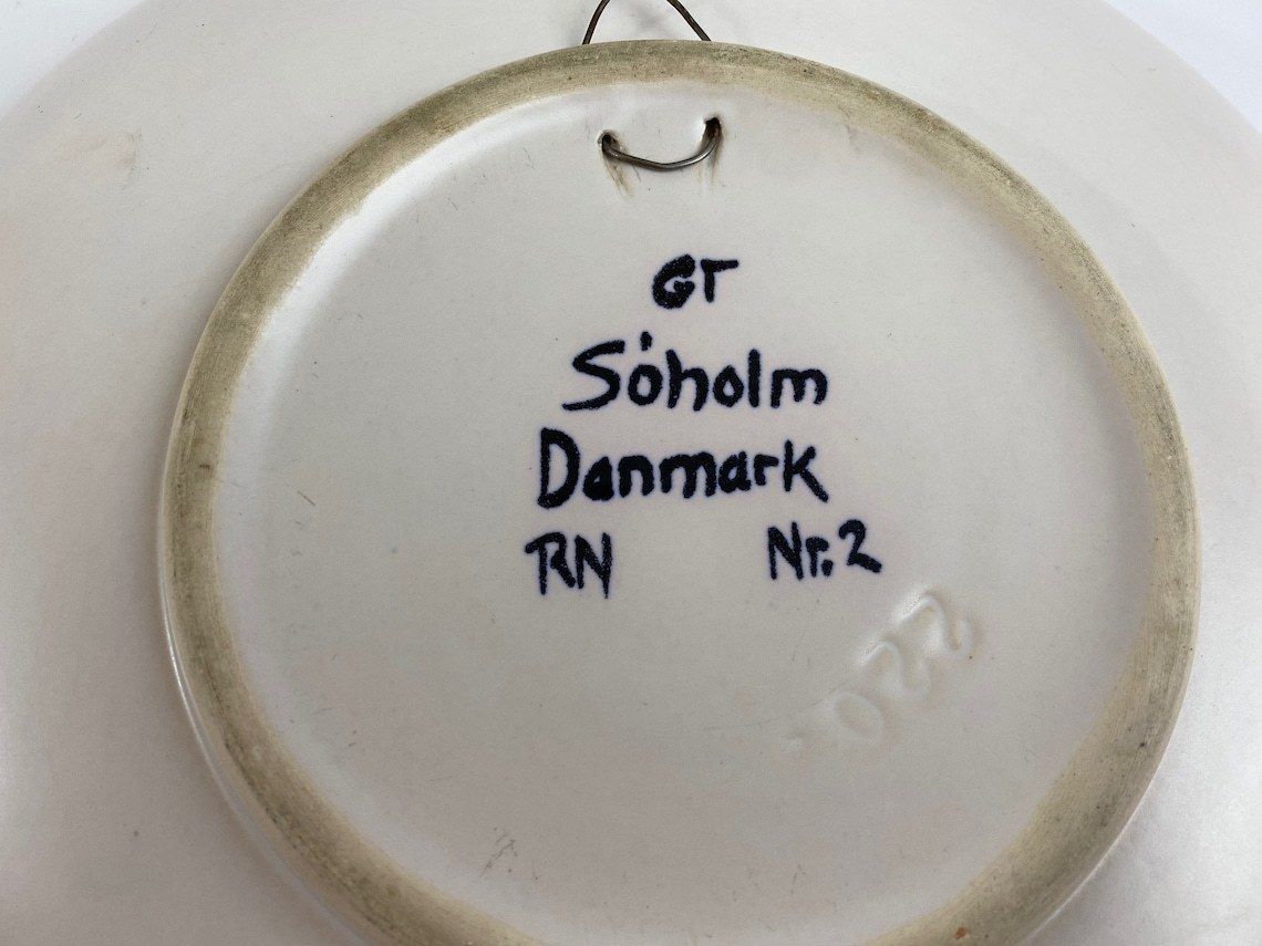 photo for sale Striking Blue And Yellow Bowl / Wall Hanging By Rigmor Nielsen For Danish Pottery Soholm In Denmark, Danish Mid Century Modern, 1950 1960s