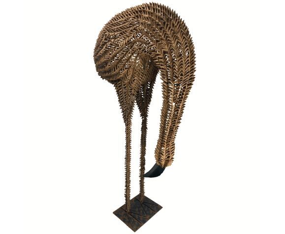 1960s Bamboo Rattan Wicker Crane Flamingo Bird Lamp USA photo Lighting