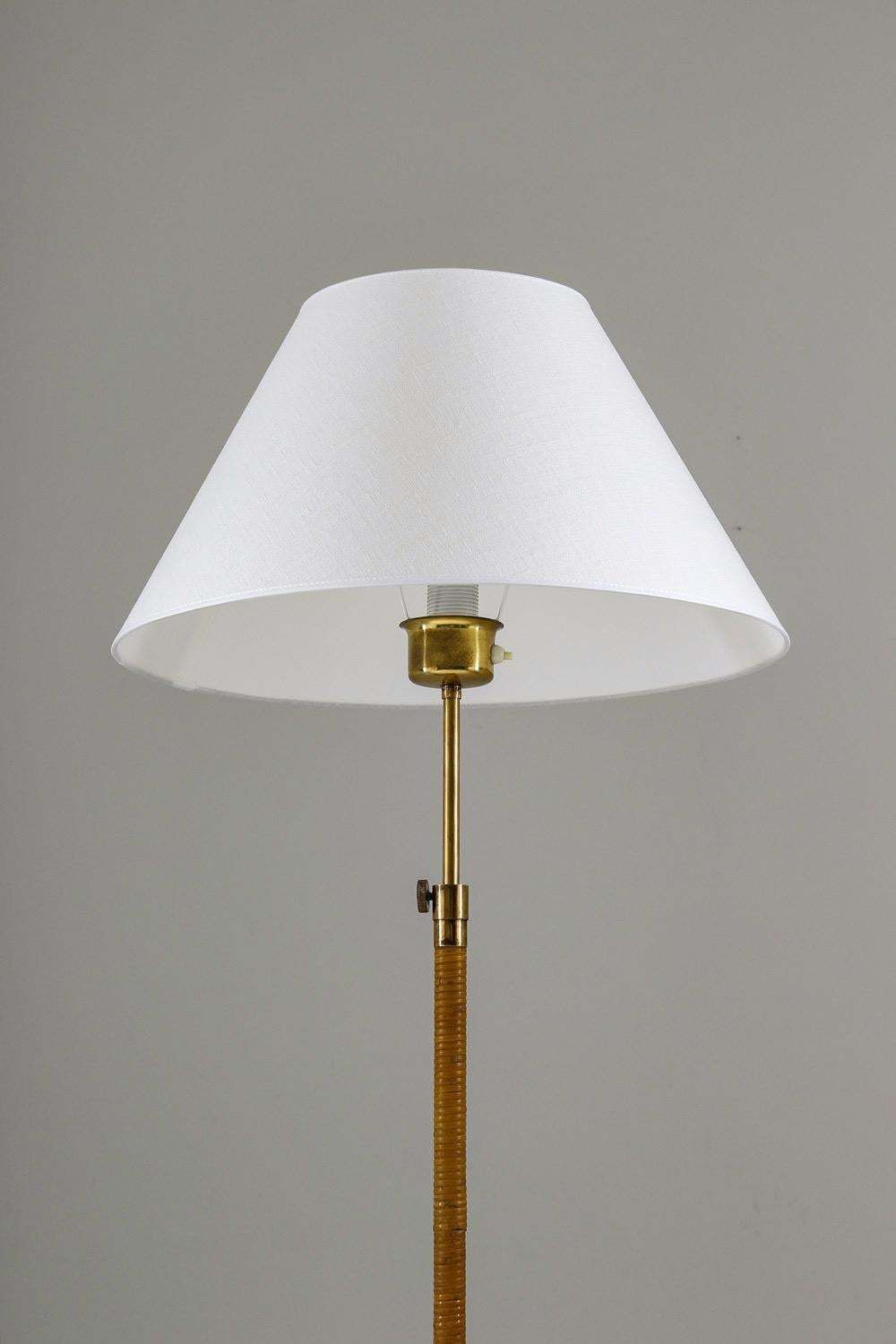 Swedish Modern Midcentury Floor Lamp In Brass And Rattan, 1940s photo furniture