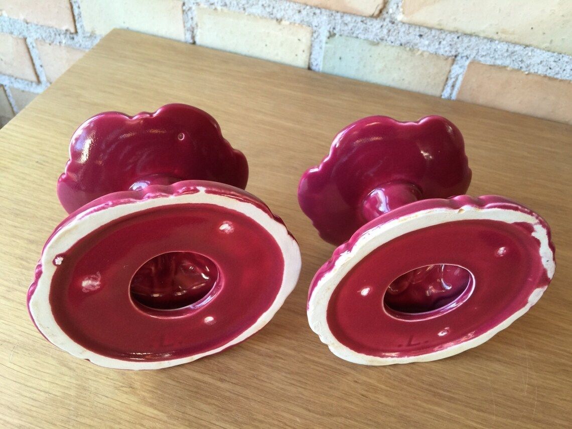 A Pair Of Red Swedish Pottery Candlesticks, 1960s, Scandinavian Mid Century Modern, Could Be From The Studio Pottery Rutebo photo 97.0