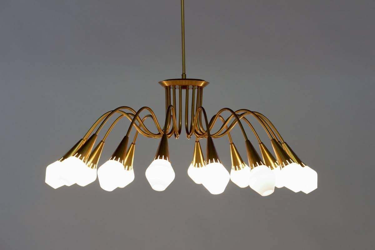 Scandinavian Midcentury Starburst Chandeliers In Brass By Böhlmarks, Sweden photo for sale