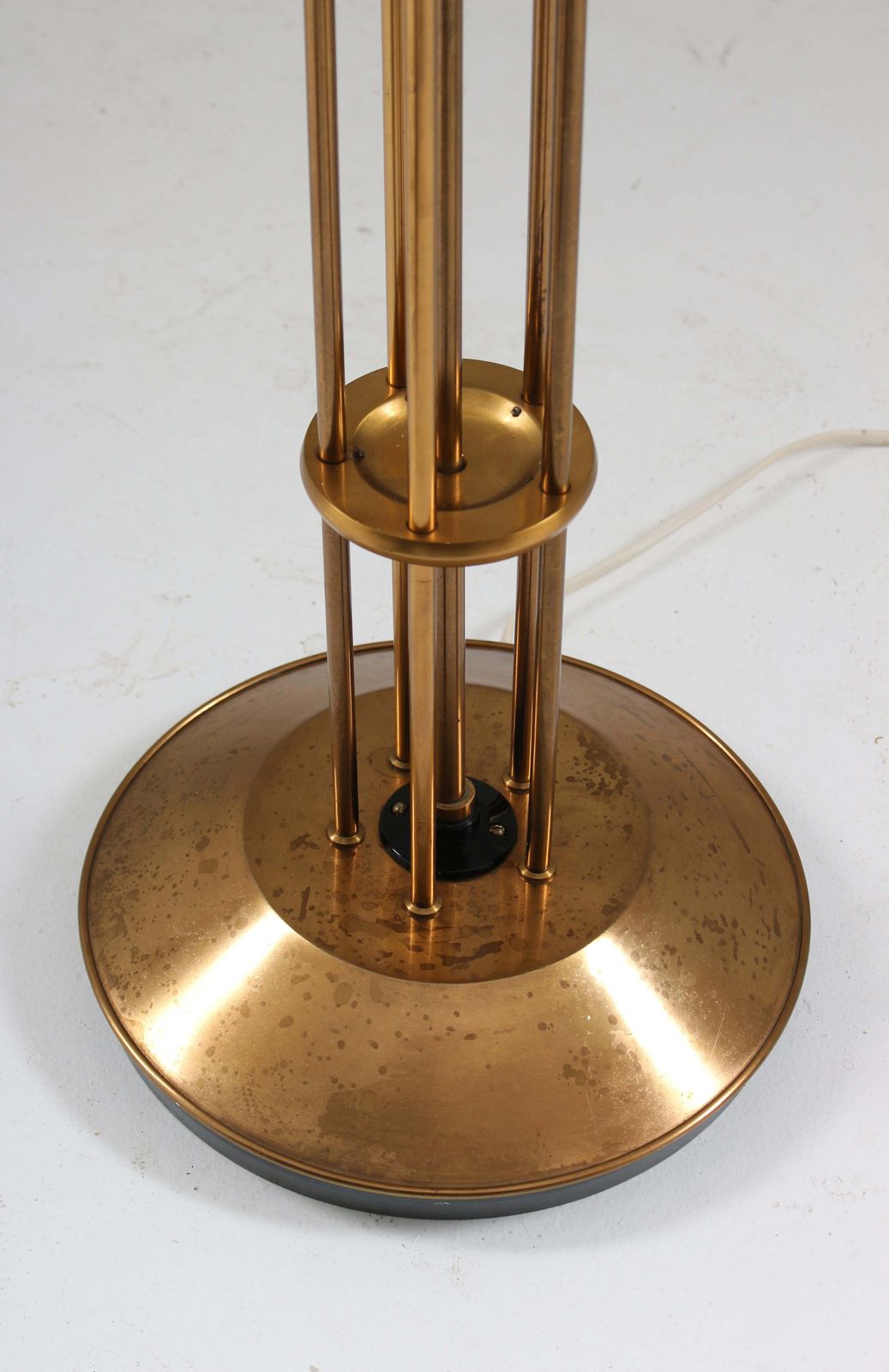 photo for sale Swedish Floor Lamp In Brass And Opaline Glass By Böhlmarks, 1950s