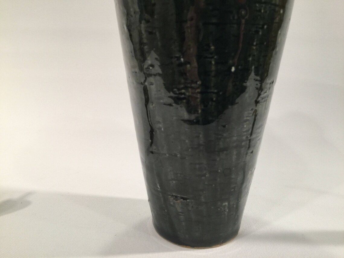 Vase, Swedish Green Glazed Chamotte With Incised Geometric Pattern By Yngve Blixt, Own Studio In Hoganas, 1960s, Scandinavian Home Decor photo Home Decor