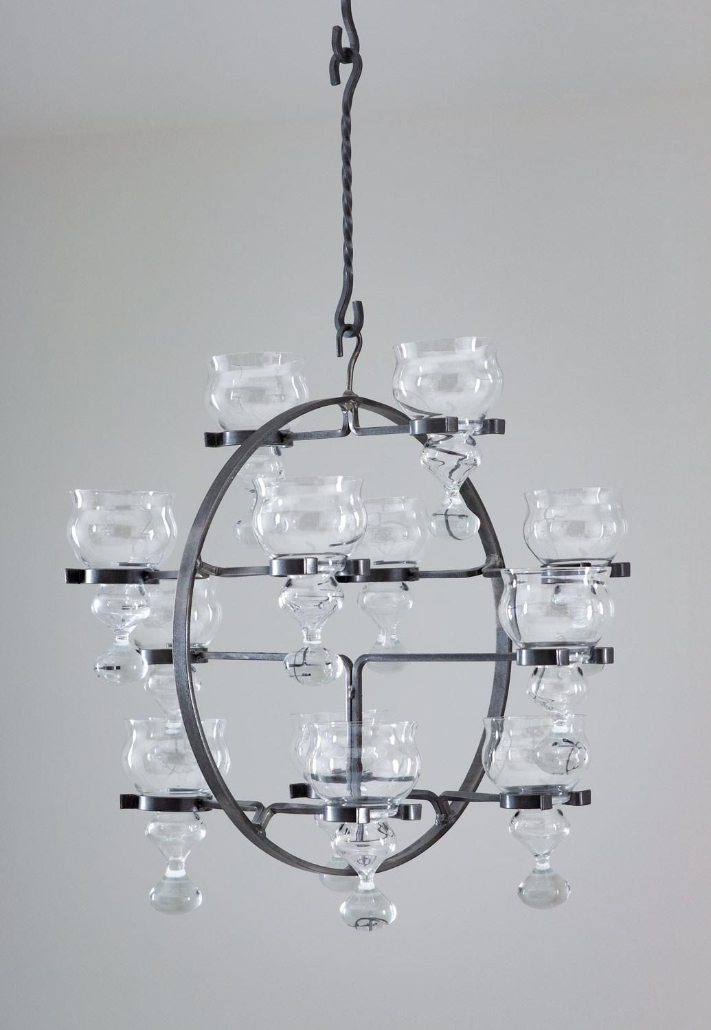 Swedish Iron And Glass Hanging Candelabra / Chandelier By Bertil Vallien photo furniture