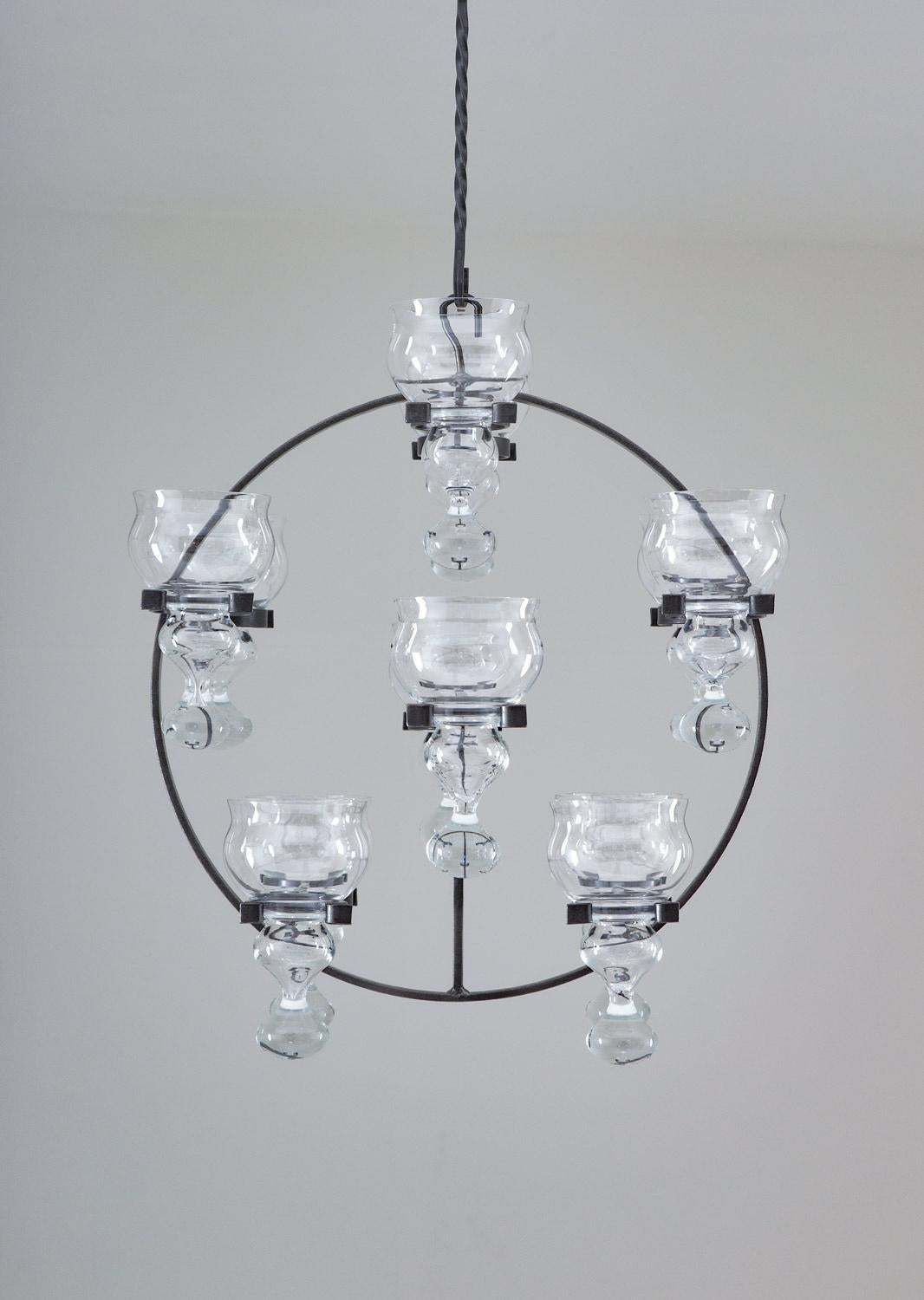 Swedish Iron And Glass Hanging Candelabra / Chandelier By Bertil Vallien photo Lighting