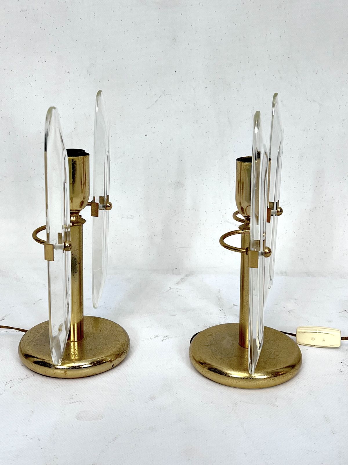 photo furniture Postmodern Pair Of Gilded Metal And Glass Table Lamps By Stilkronen. Italy 70s
