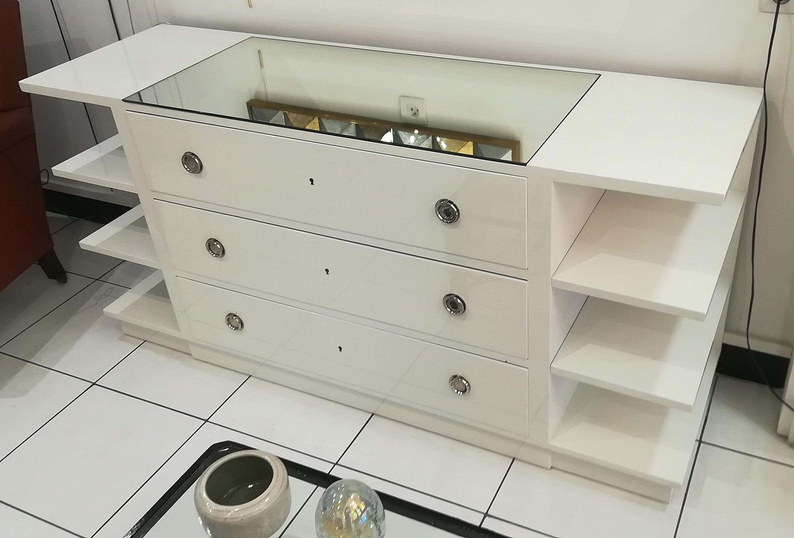 photo for sale Chest Of Drawers In White Lacquered Wood, Circa 1970