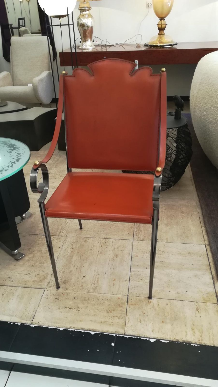 photo vinterior Armchair In Leather And Metal In The Taste Of Poillerat
