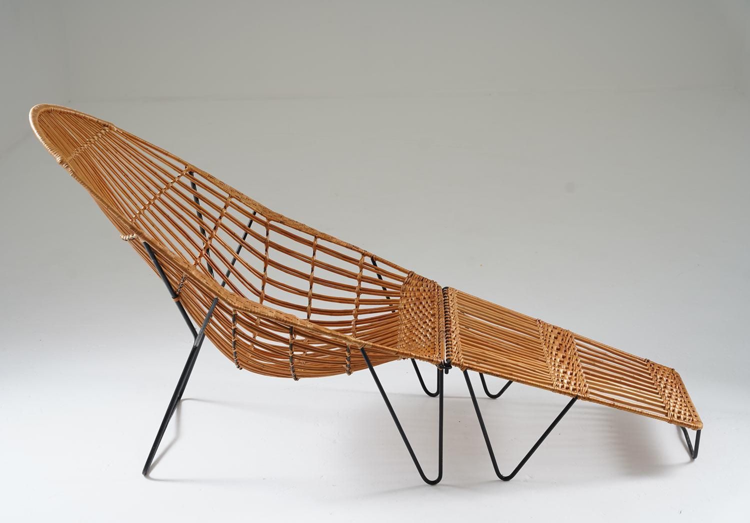 Scandinavian Cane And Metal Lounge Chair 1950s photo Furniture