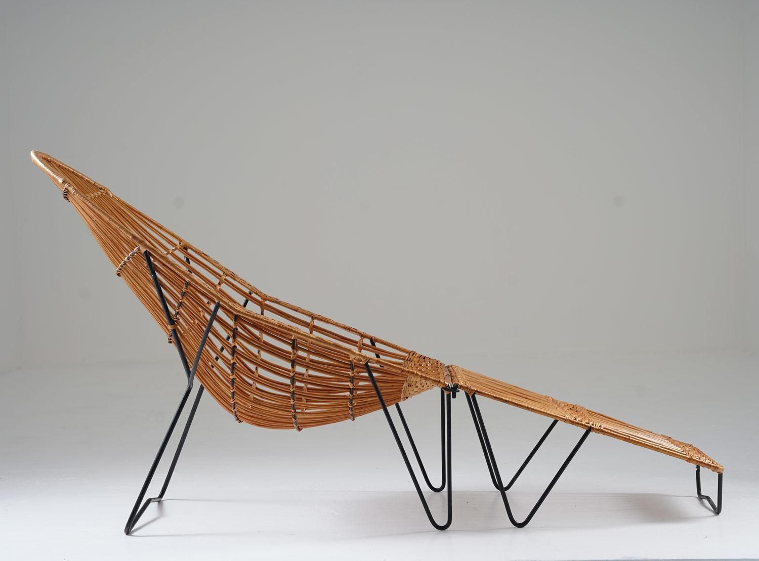 Scandinavian Cane And Metal Lounge Chair 1950s photo vinterior