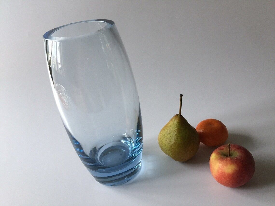 Big Ice Blue Art Glass Vase By Danish Glass Artist Per Lutken For Scandinavian Glassworks Holmegaard In 1956