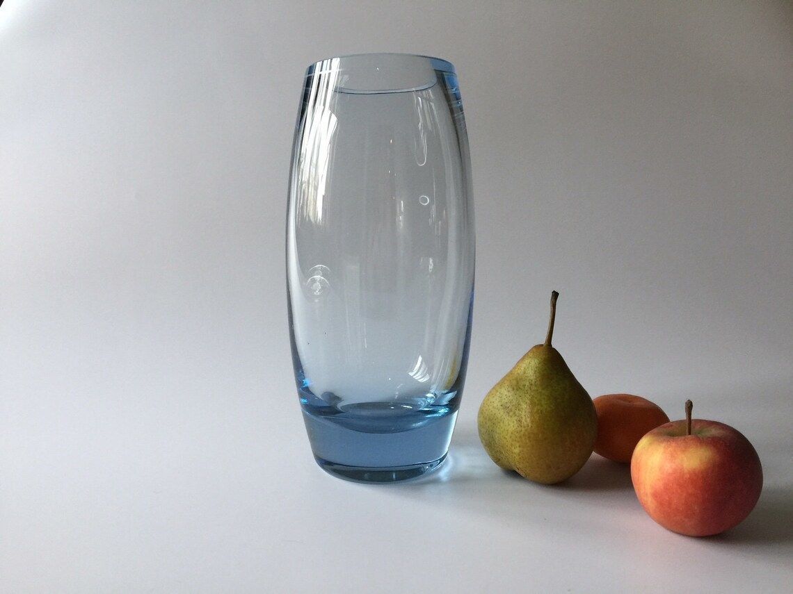 Big Ice Blue Art Glass Vase By Danish Glass Artist Per Lutken For Scandinavian Glassworks Holmegaard In 1956 photo for sale