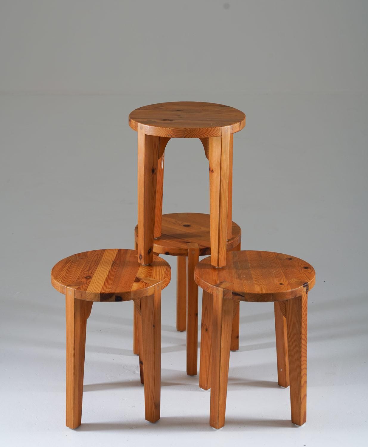 Swedish Stools In Pine, 1970s, Vintage