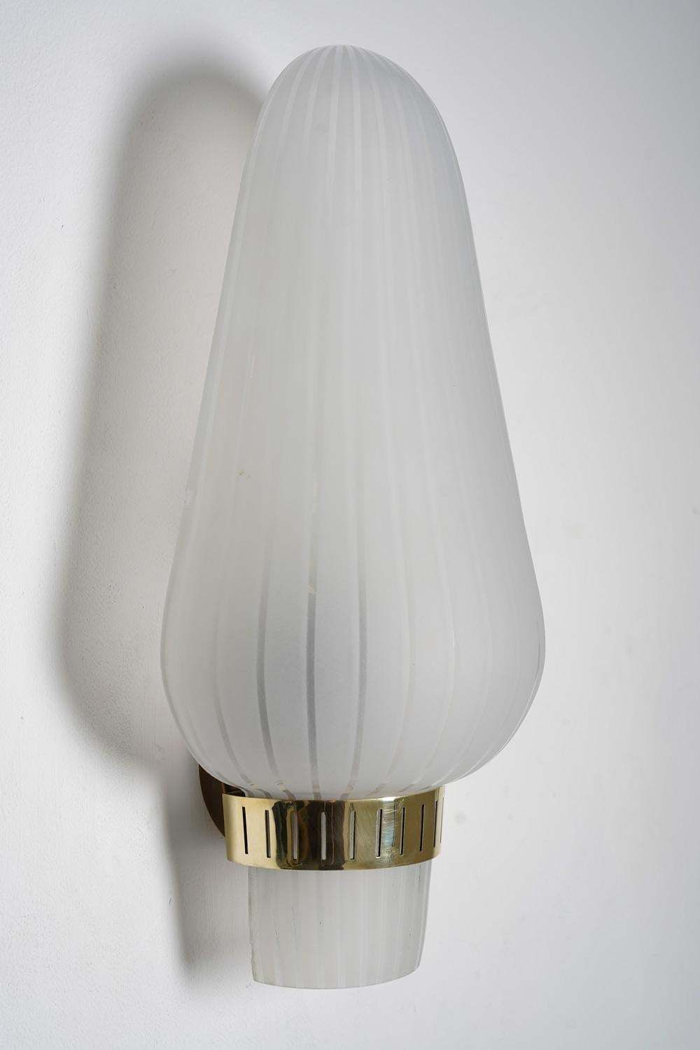 Pair Of Swedish Mid Century Wall Lamps In Brass And Glass By Böhlmarks photo for sale
