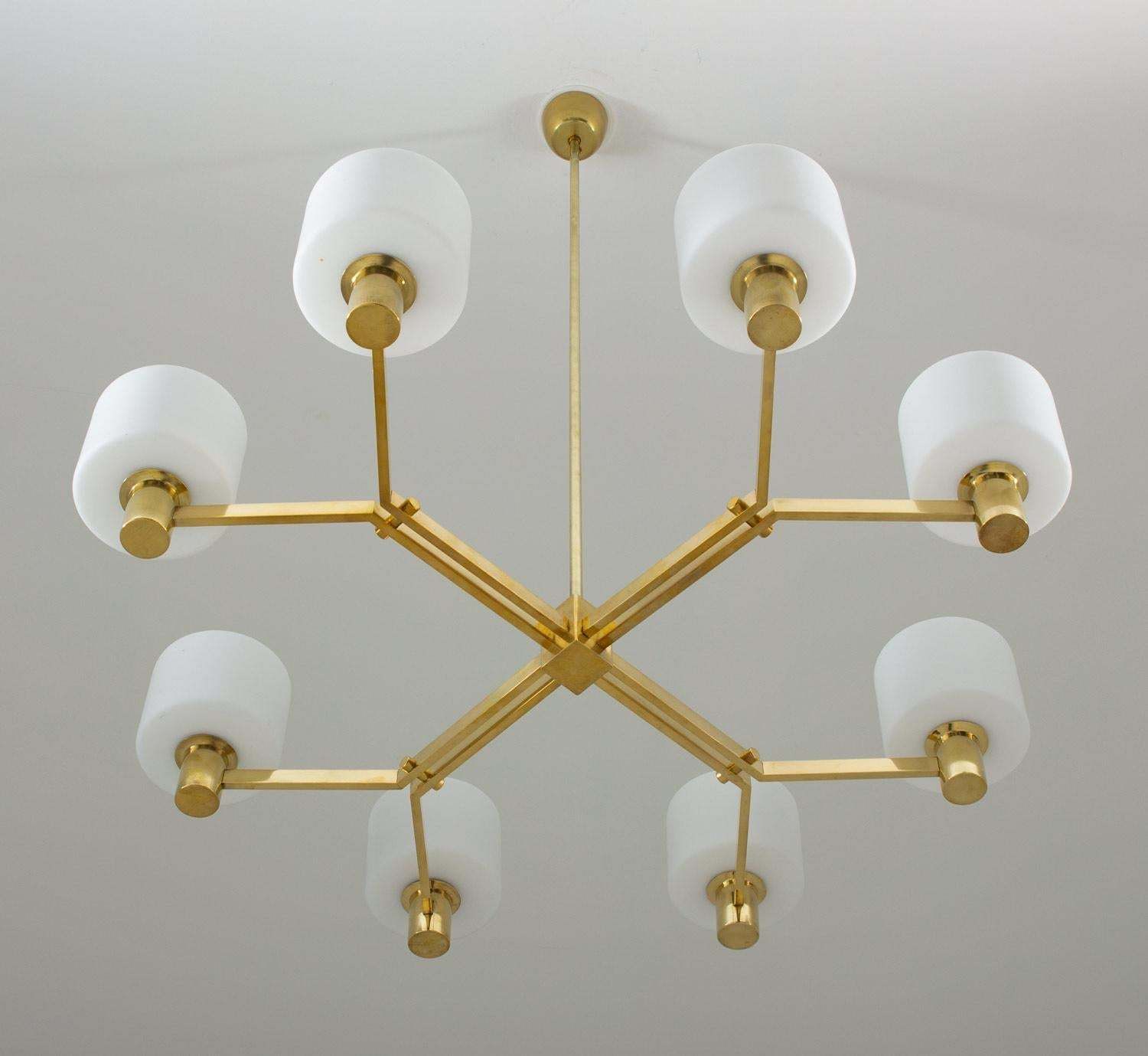 Large Scandinavian Midcentury Chandeliers In Brass And Glass photo 7565.0