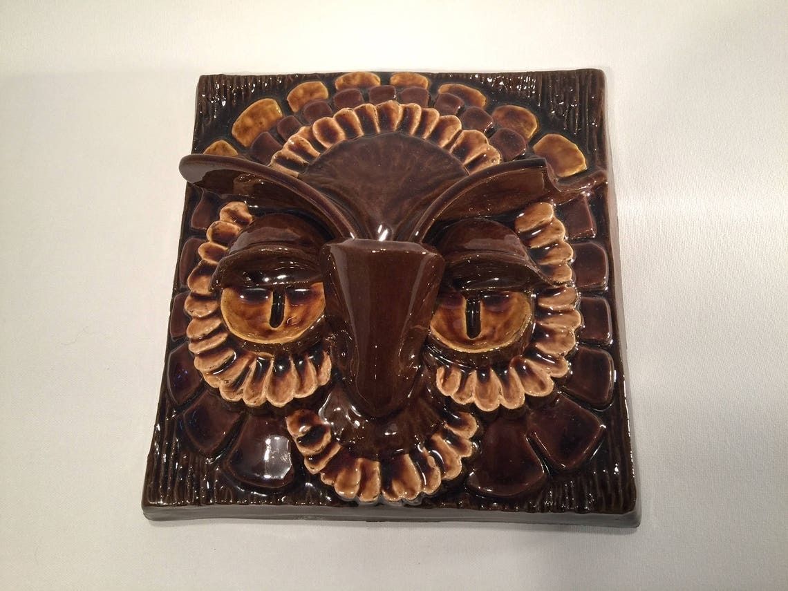 Wall Hanging / Plaque With Big Eyed Owl In Relief From Swedish Pottery Jie photo furniture