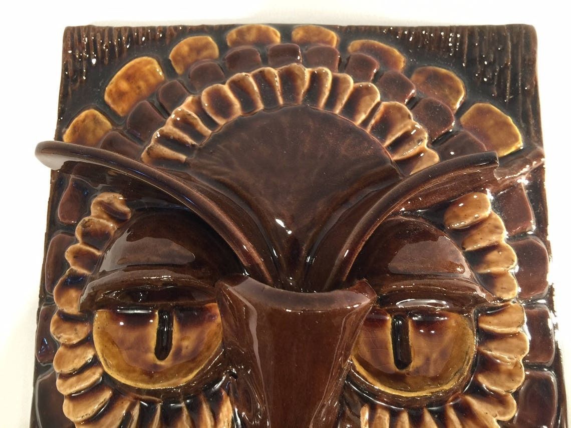 Wall Hanging / Plaque With Big Eyed Owl In Relief From Swedish Pottery Jie photo 133.0