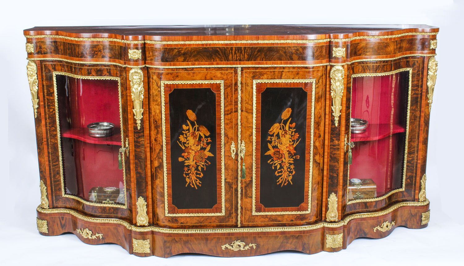 Victorian Burr Walnut &  Marquetry Serpentine Credenza C.1860 19th C photo furniture